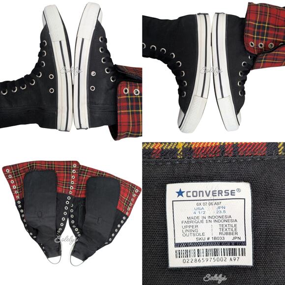 Converse Japan 2007 RARE XXHI Plaid Foldover Knee High Black Red White M4.5/W6.5 - Picture 12 of 16
